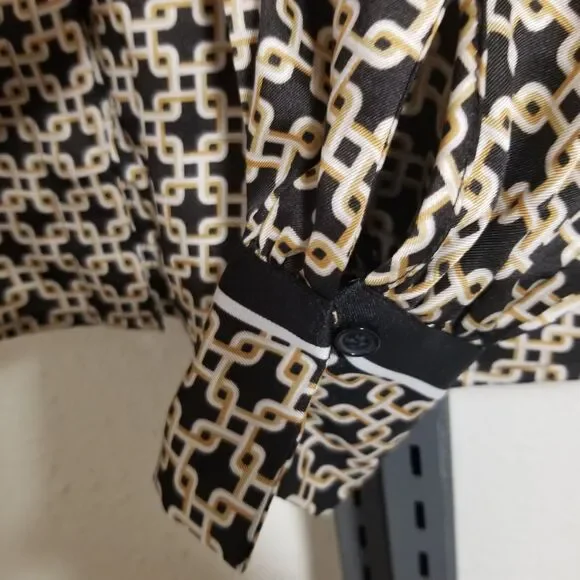 H&M X Richard Allen Shirt Womens Size 4 Printed Retro Long Sleeve Black Gold NWT - Picture 5 of 5